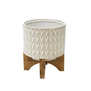 Ceramic 6" Planter On Stand, White/Tan
