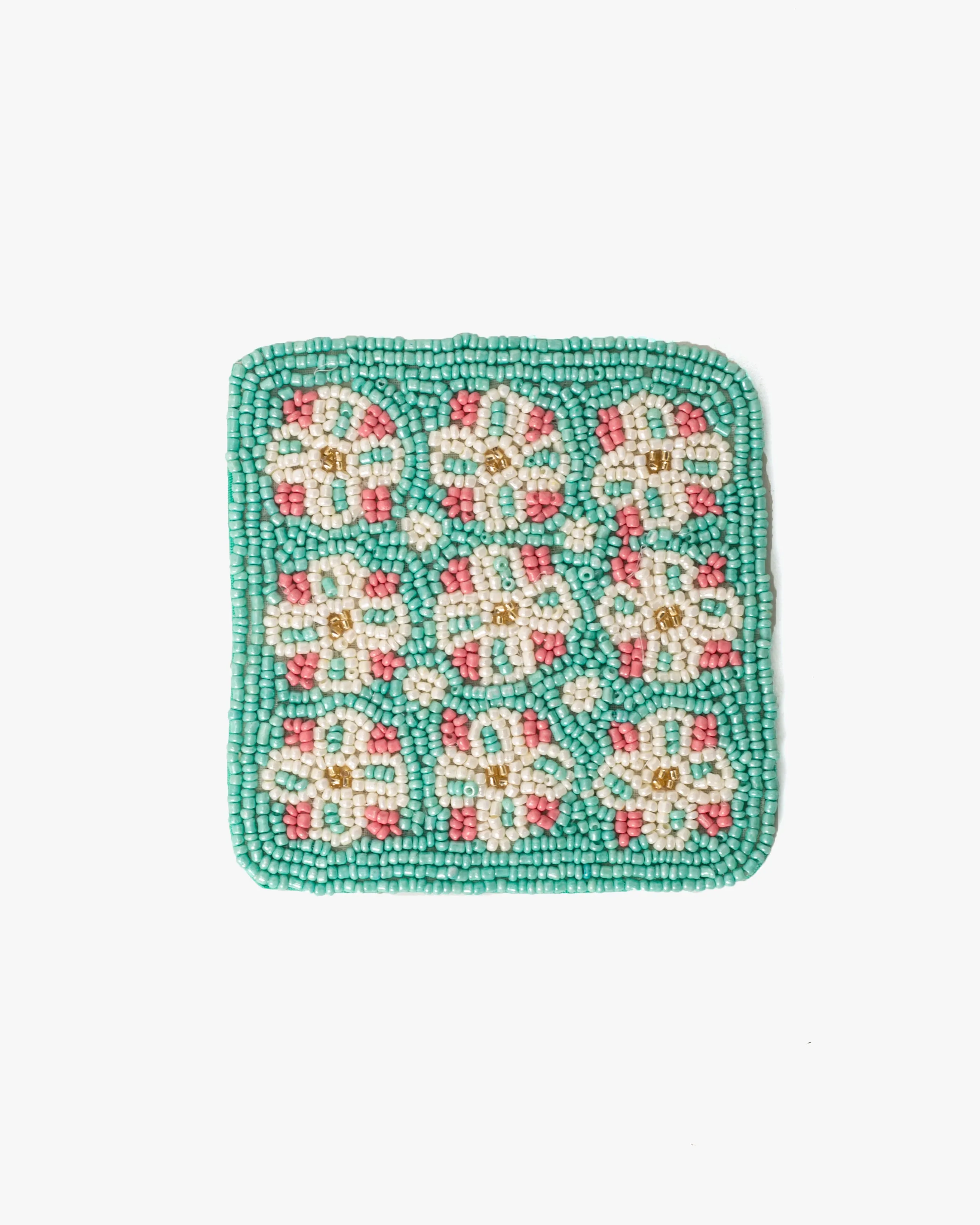 Coaster, Bisque, Beaded Flower Pattern Mint