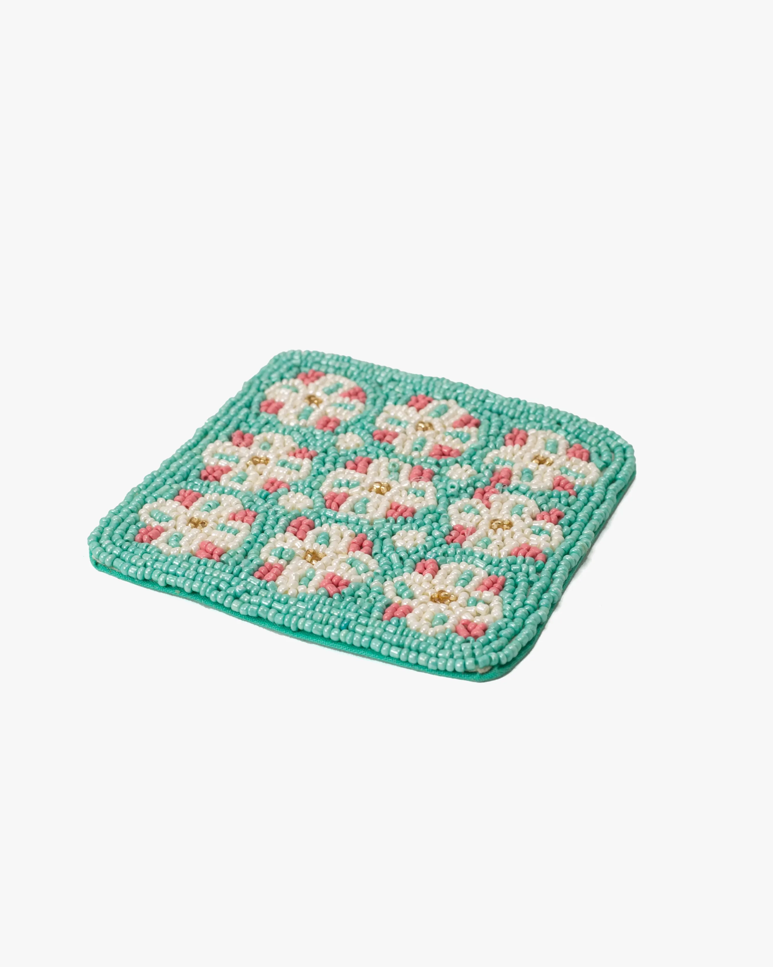 Coaster, Bisque, Beaded Flower Pattern Mint