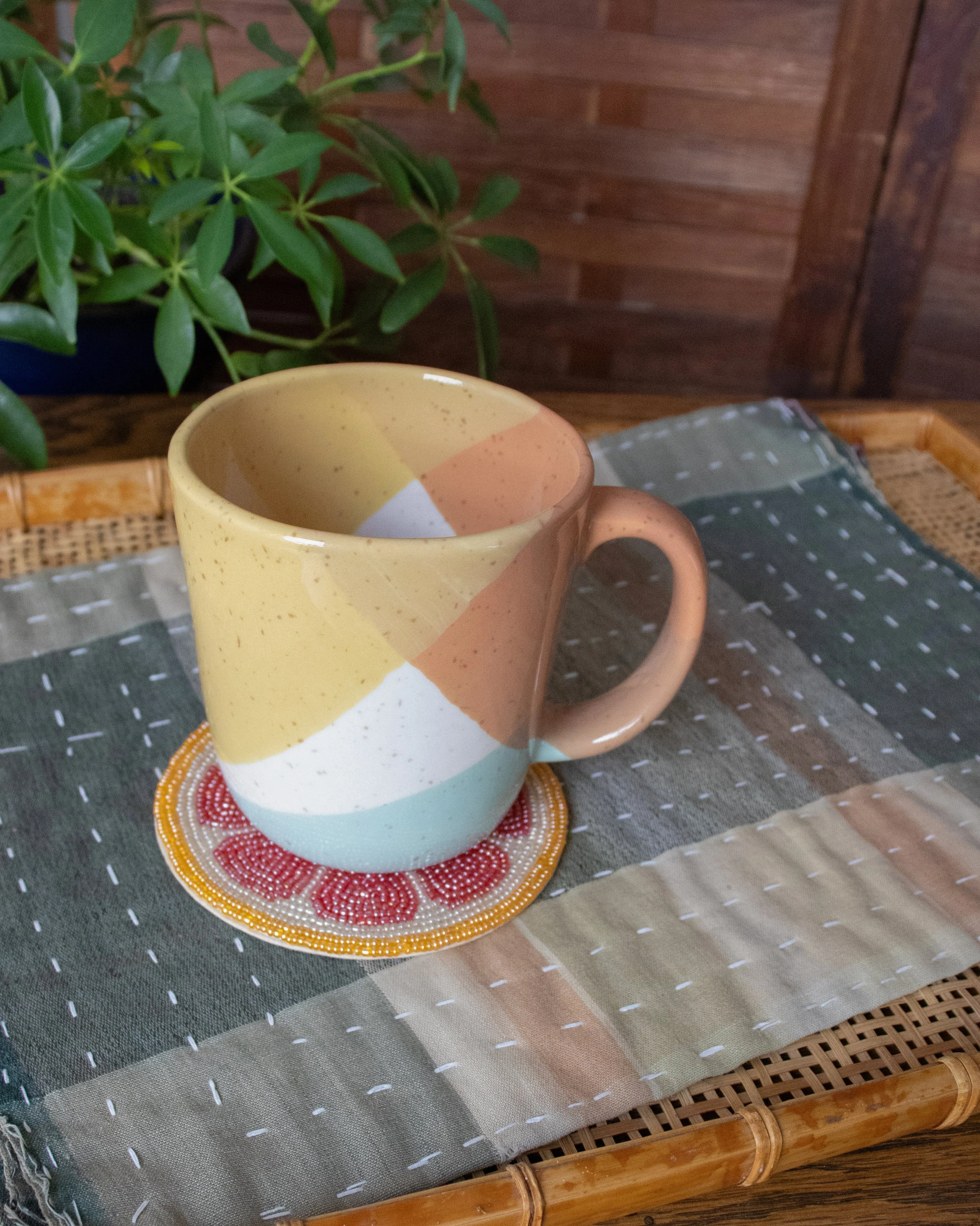 Coaster, Bisque, Beaded Grapefruit