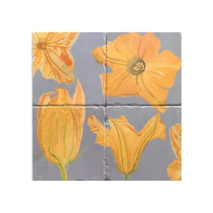 Coaster Set of 4 - Pumpkin Flowers on Grey