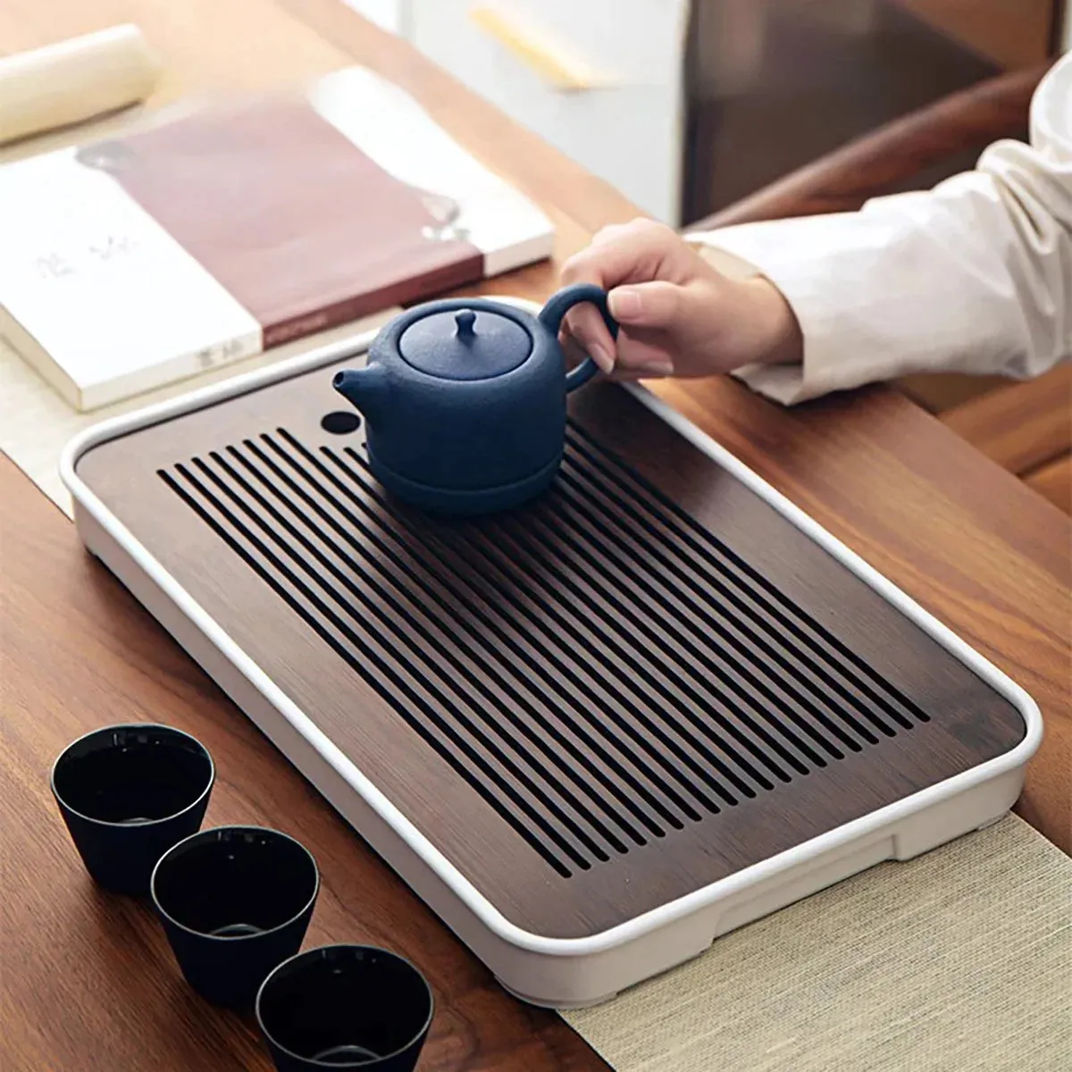 Compact Bamboo Tea Tray for Kung Fu Tea Set