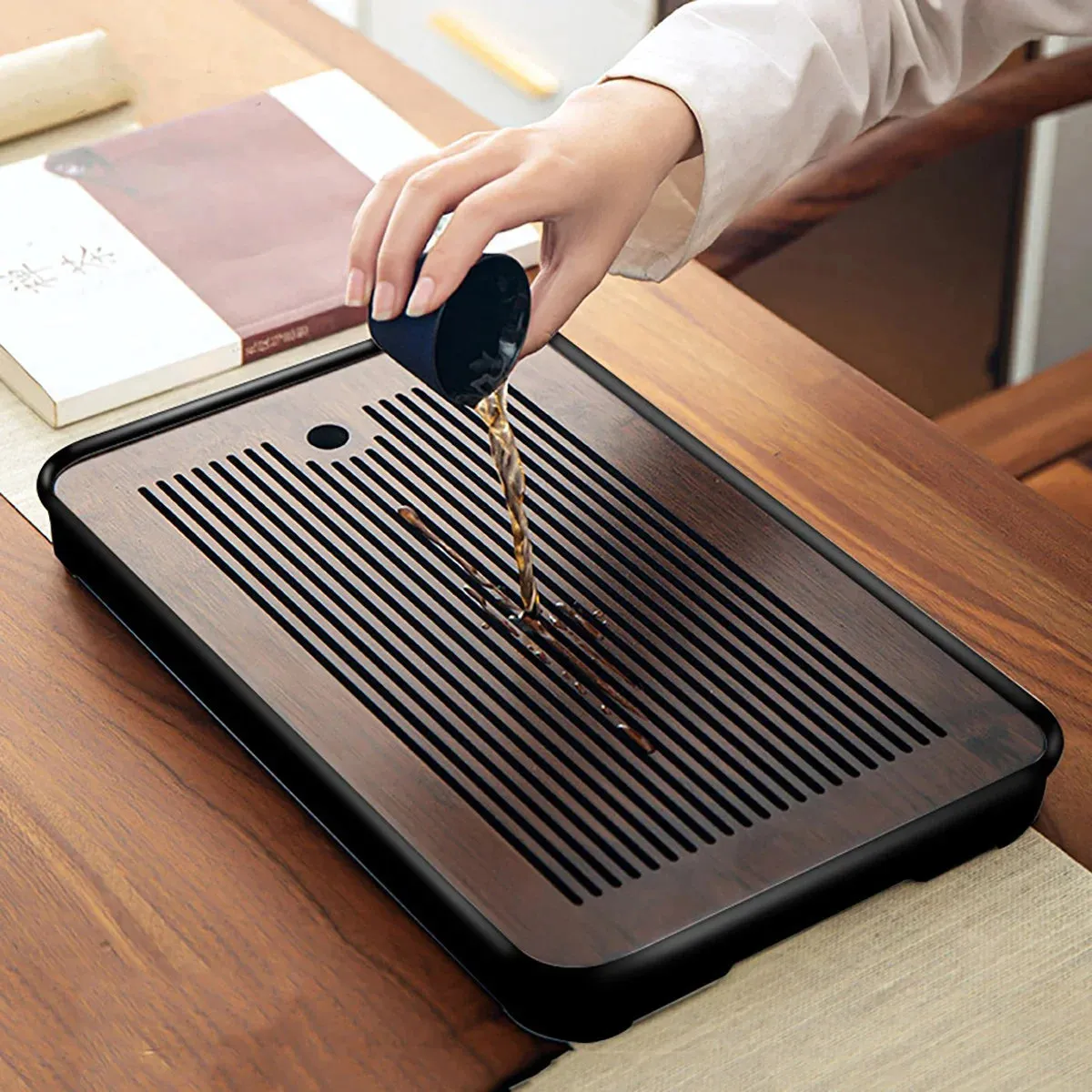 Compact Bamboo Tea Tray for Kung Fu Tea Set