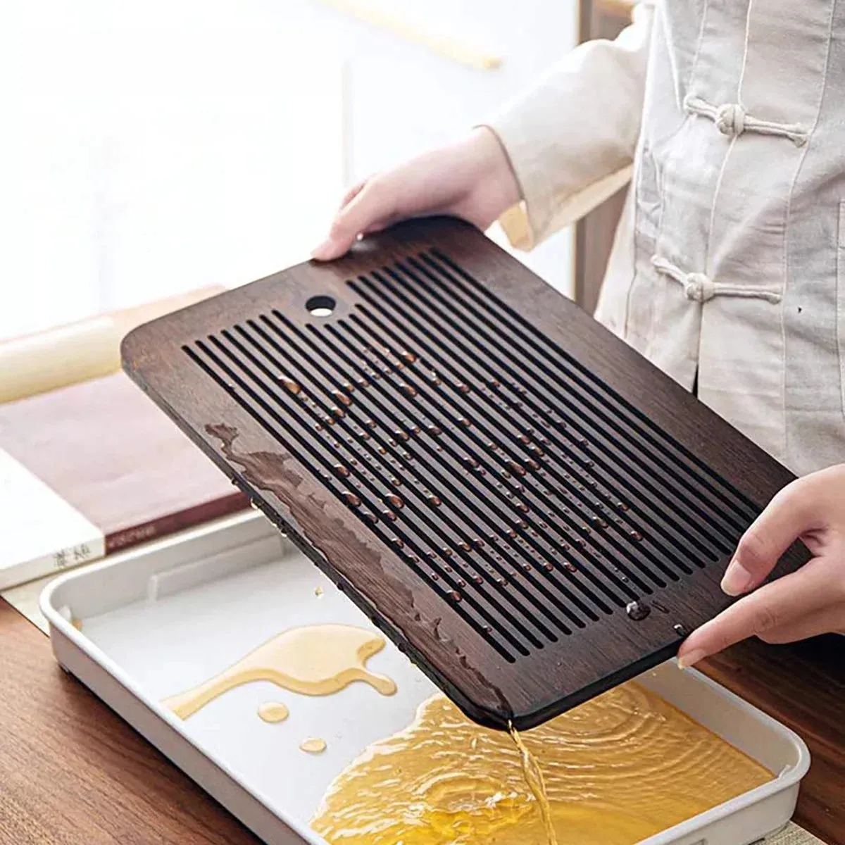 Compact Bamboo Tea Tray for Kung Fu Tea Set