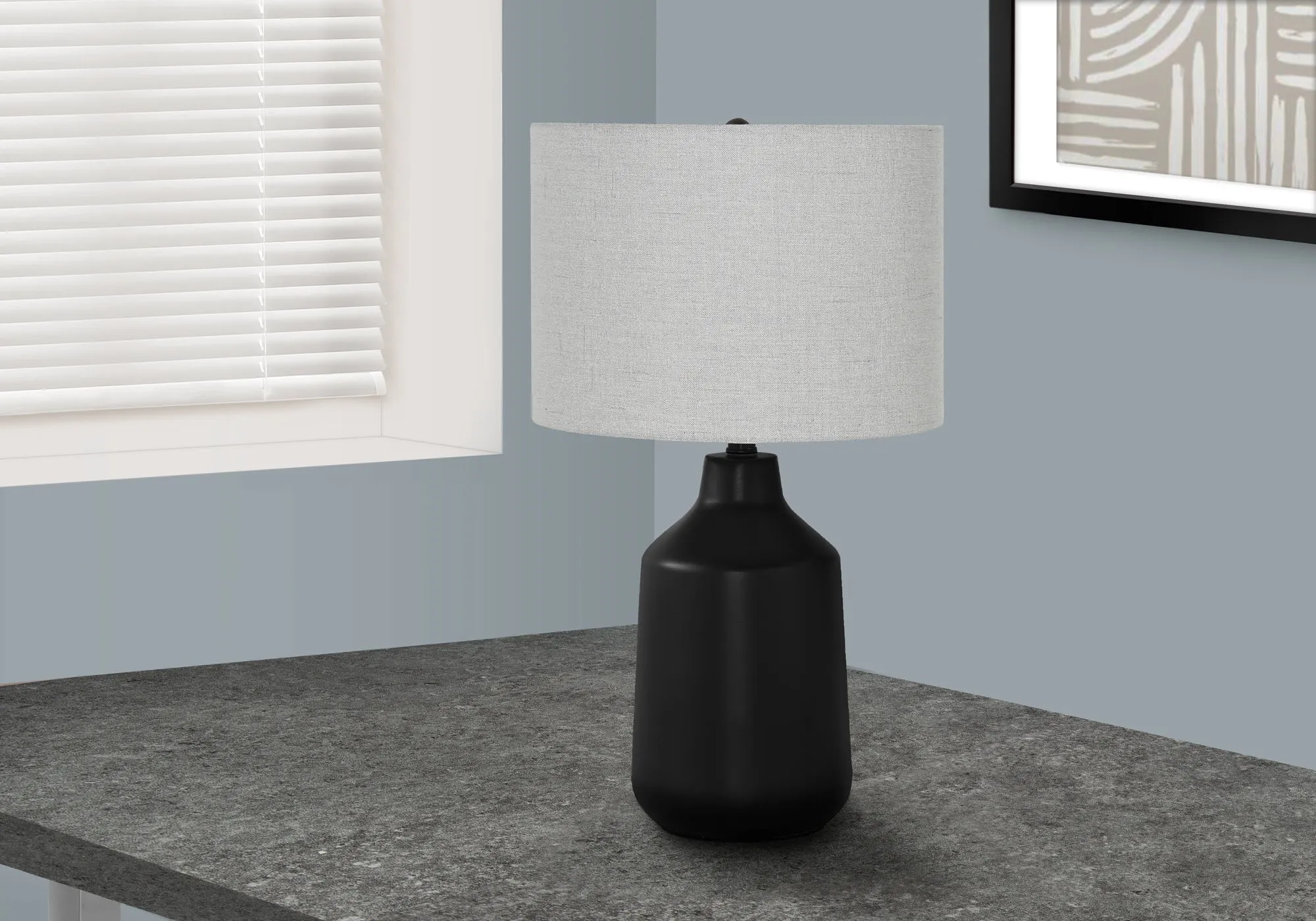ContempoGlow: Black Concrete Table Lamp - Illuminate Your Space with Style! 24"H