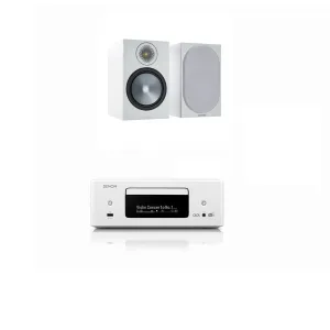 Denon CEOL RCD-N12 DAB  Hi-Fi System & Monitor Audio Bronze 50 Speakers Pair White