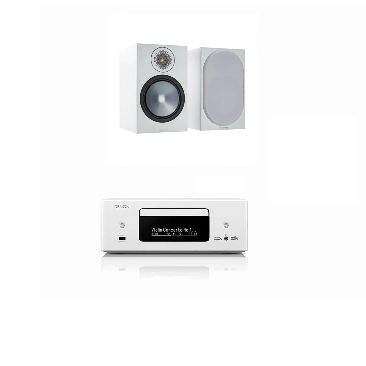 Denon CEOL RCD-N12 DAB  Hi-Fi System & Monitor Audio Bronze 50 Speakers Pair White