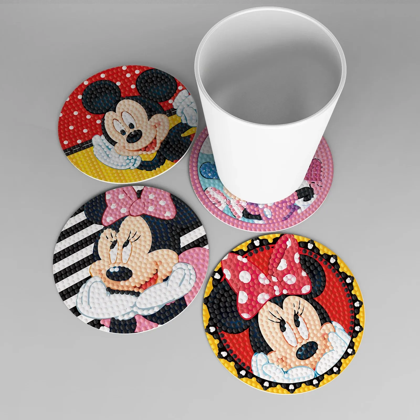 DIY Cartoon Diamond Art Coasters, 6 Piece Set With Holder, Round Diamonds