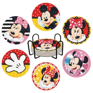 DIY Cartoon Diamond Art Coasters, 6 Piece Set With Holder, Round Diamonds
