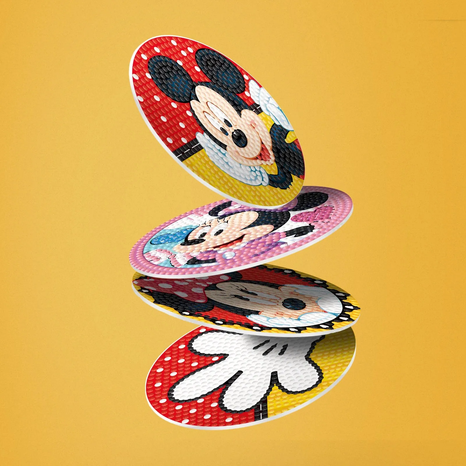 DIY Cartoon Diamond Art Coasters, 6 Piece Set With Holder, Round Diamonds