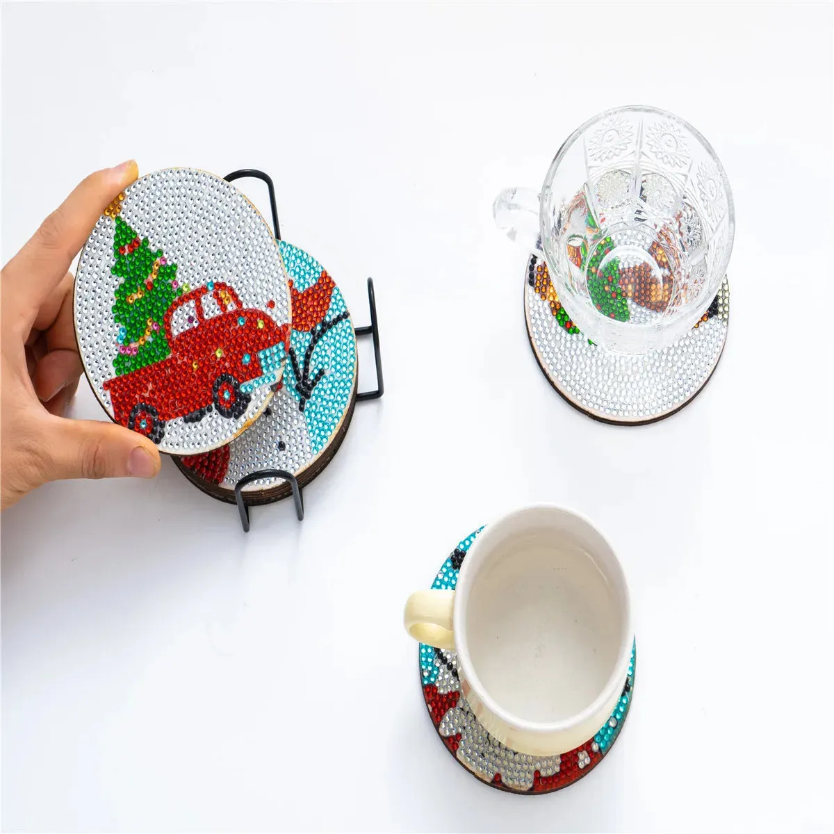 DIY Diamond Art Christmas Coasters Crystal Rhinestone  6pcs/Set