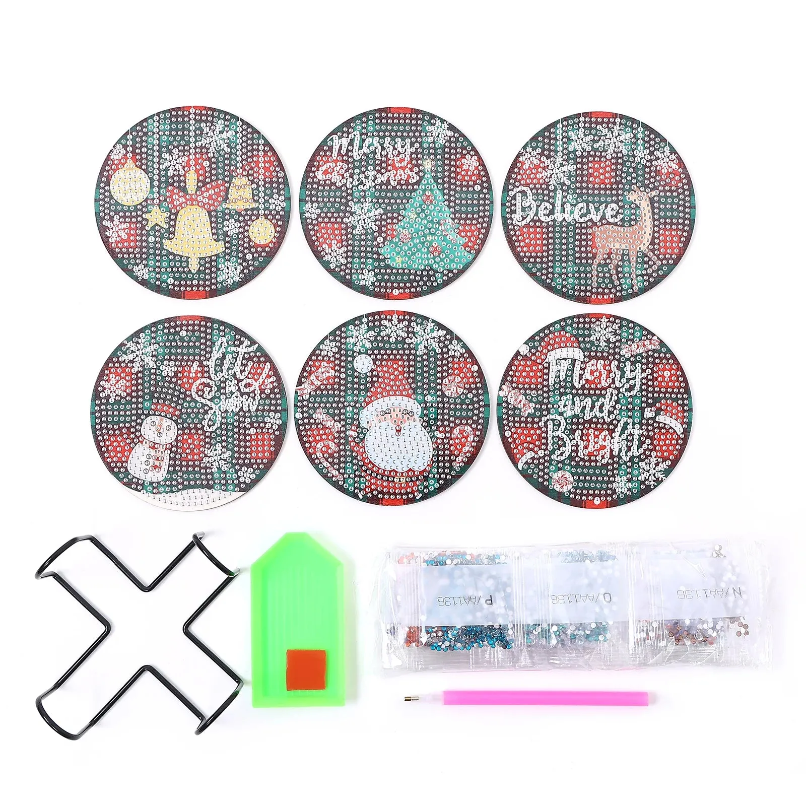 DIY Diamond Art Christmas Coasters Crystal Rhinestone  6pcs/Set