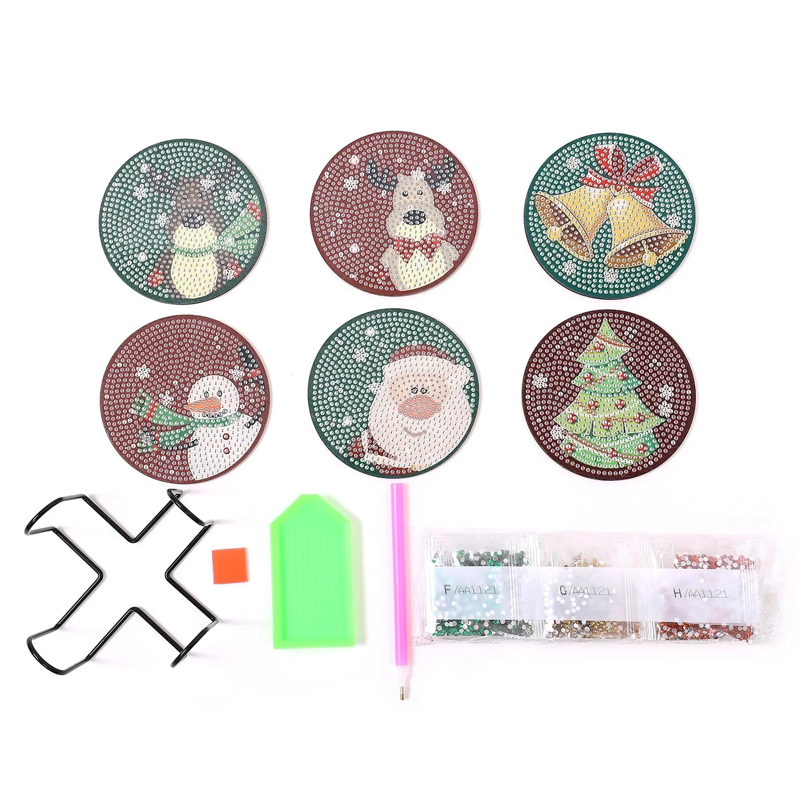 DIY Diamond Art Christmas Coasters Crystal Rhinestone  6pcs/Set