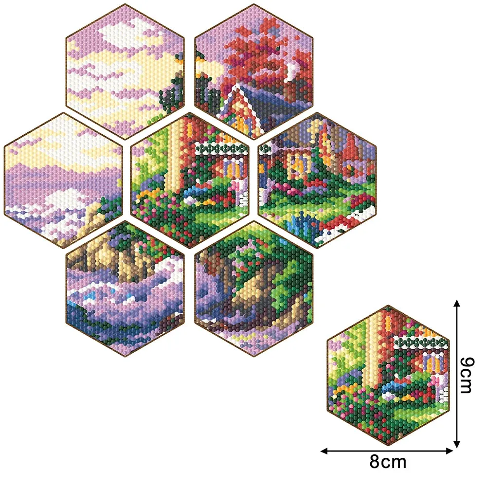 DIY Diamond Art Coasters, 7 Piece Set With Holder, Seaside Cottage Design