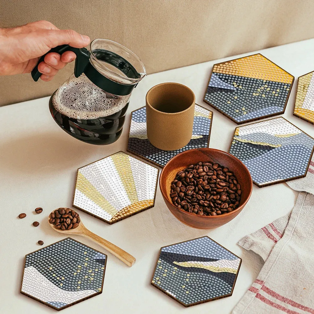DIY Diamond Art Coasters, 7 Piece Set With Holder, Seaside Cottage Design