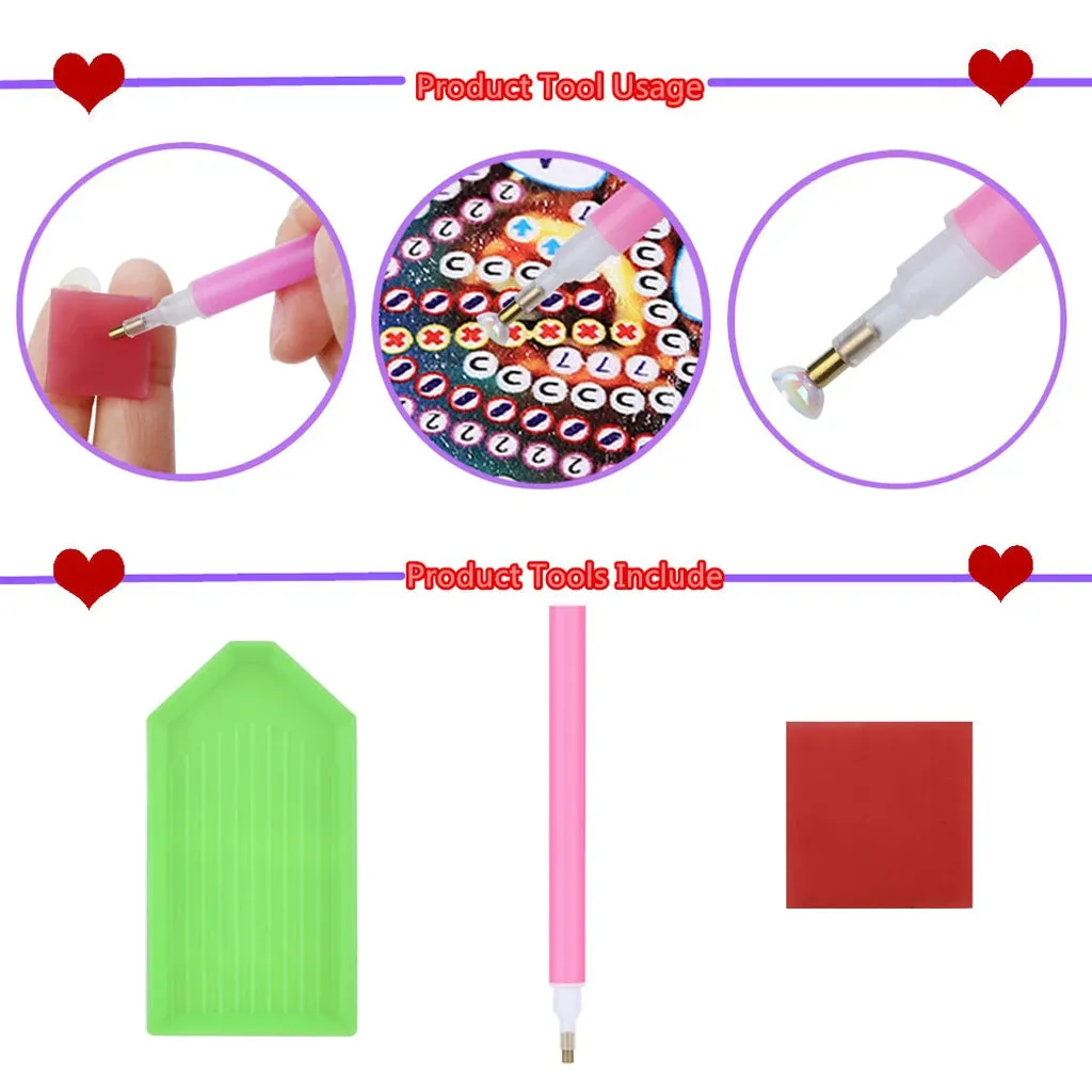 DIY Holiday Diamond Art Coasters, 8 Piece Set With Holder, Valentines Day Designs