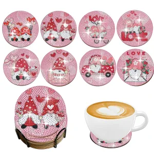 DIY Holiday Diamond Art Coasters, 8 Piece Set With Holder, Valentines Day Designs