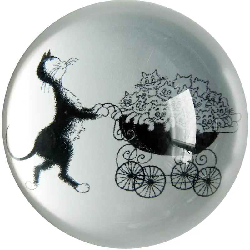 Dubout Cats - The Pram Black & White Cat Glass Paperweight