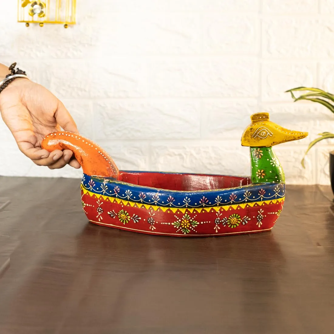 Ekhasa Wooden Tray for Serving | Wooden Organiser for Kitchen and Dining Table | Tea Tray Set Serveware | Wooden Tray for Decoration (Handpainted, Mango Wood, 1 Piece)