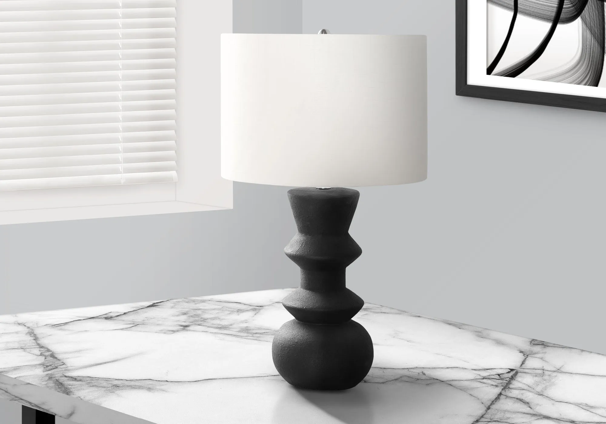 Elegance Illuminate: 26 inch Black Ceramic Lamp with Ivory Shade - Contemporary Design