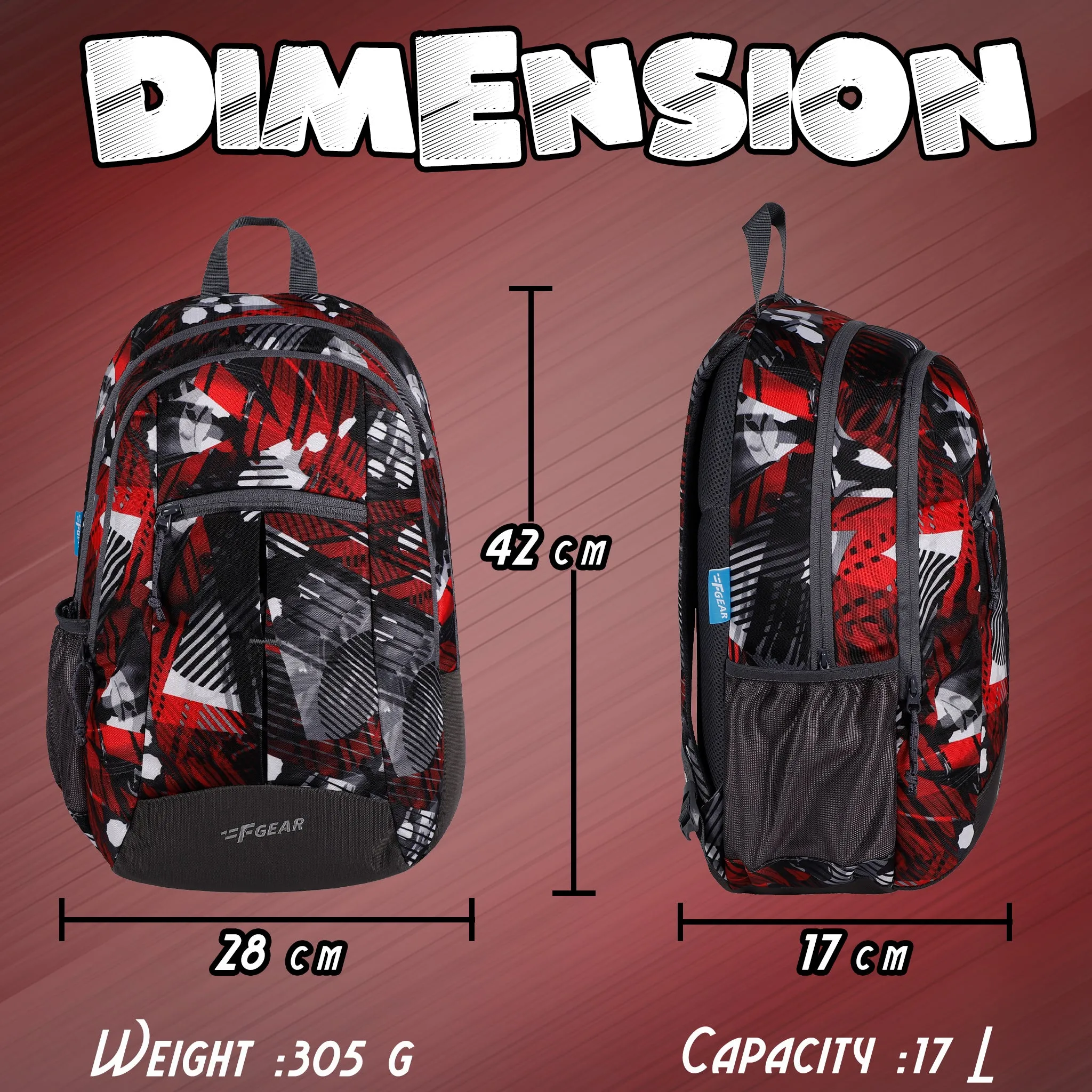 Ellis 17L Geometric Black Red Backpack