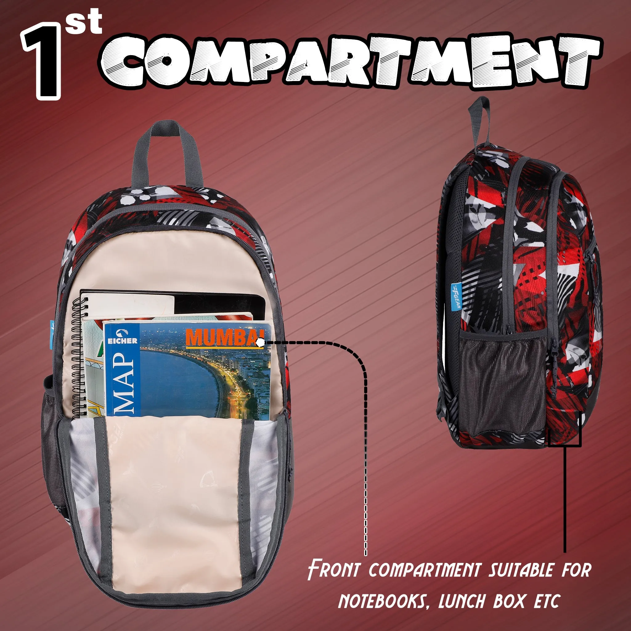 Ellis 17L Geometric Black Red Backpack