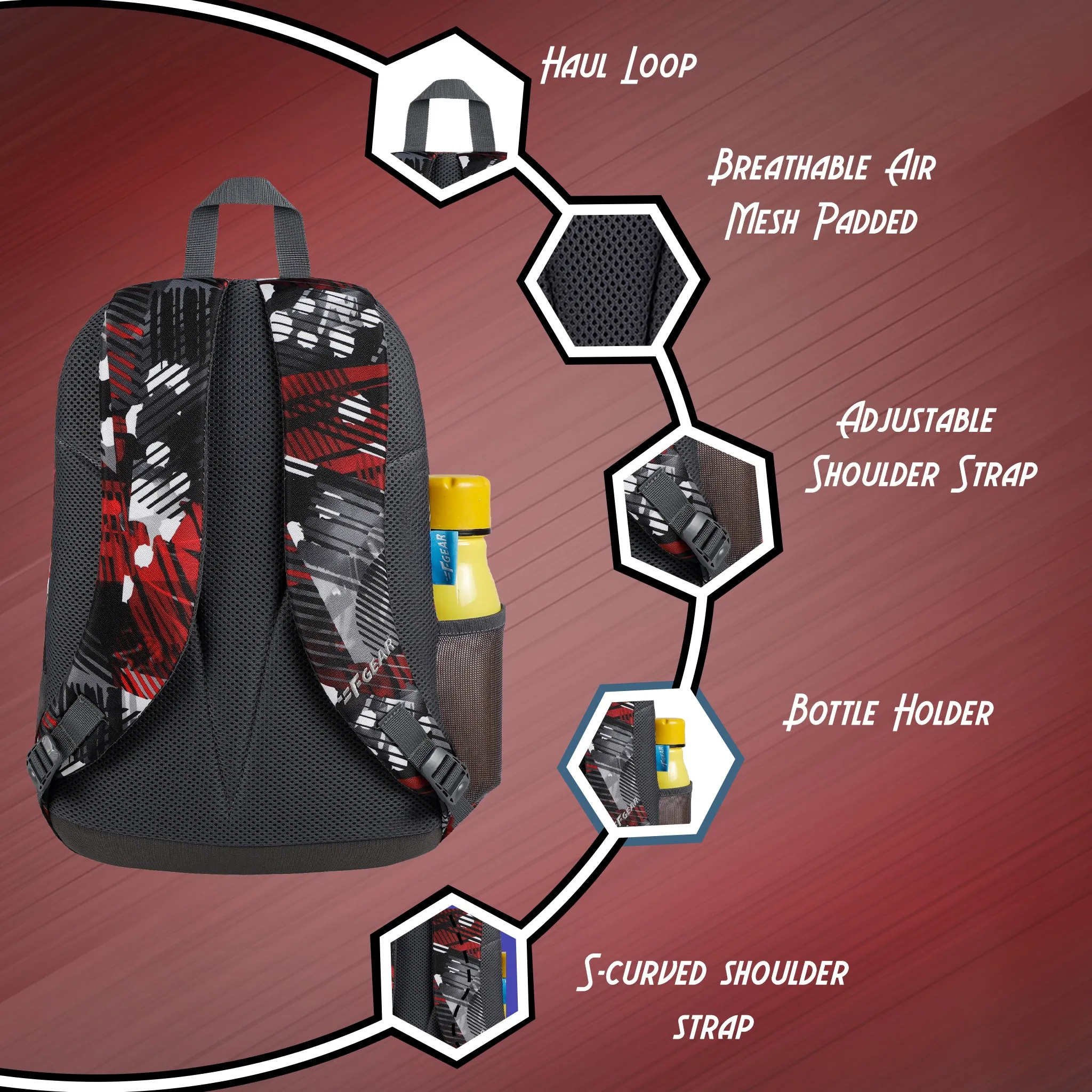 Ellis 17L Geometric Black Red Backpack