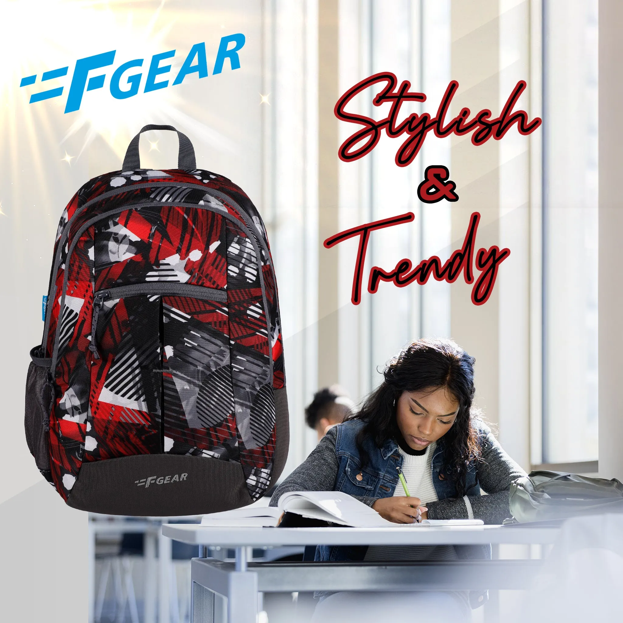 Ellis 17L Geometric Black Red Backpack