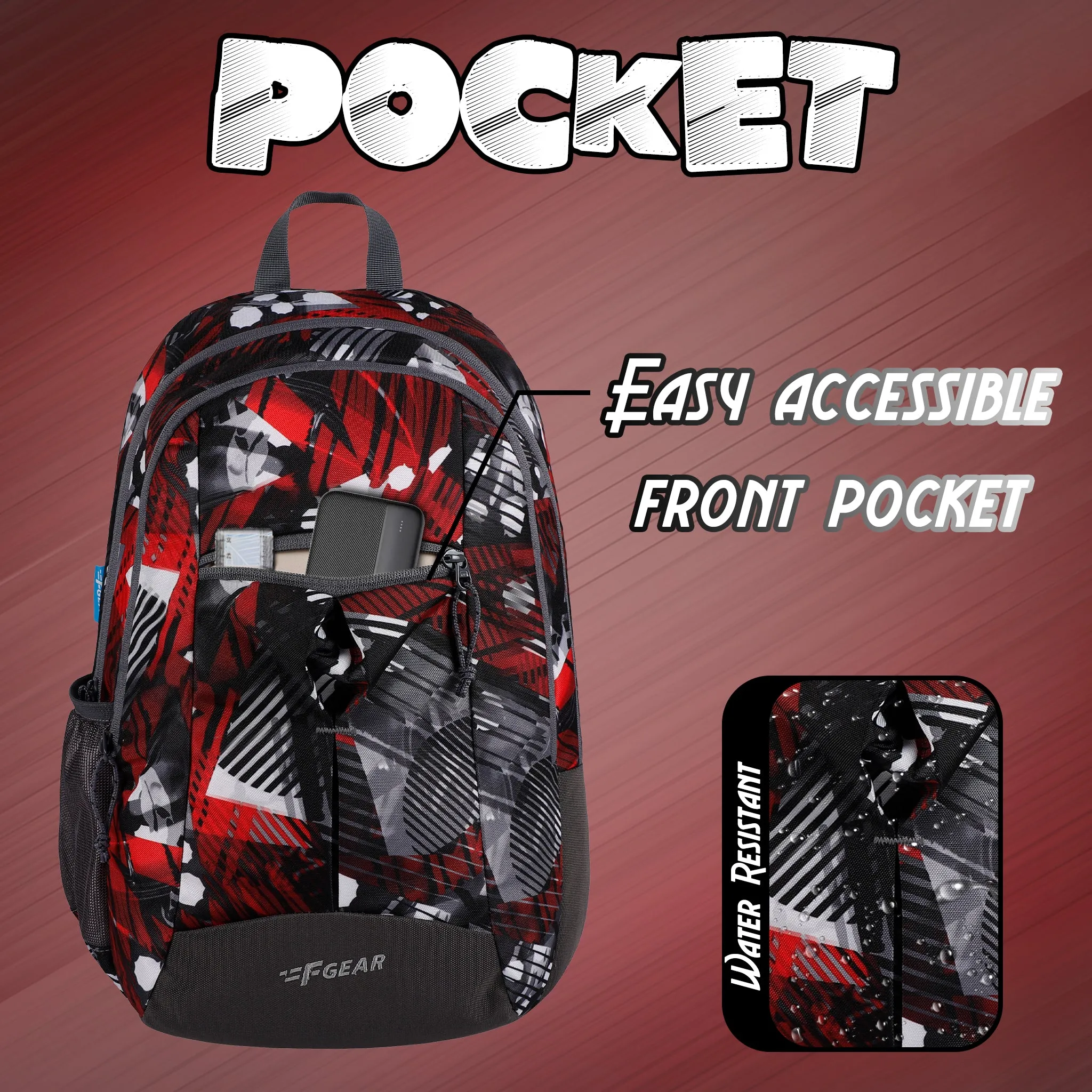 Ellis 17L Geometric Black Red Backpack