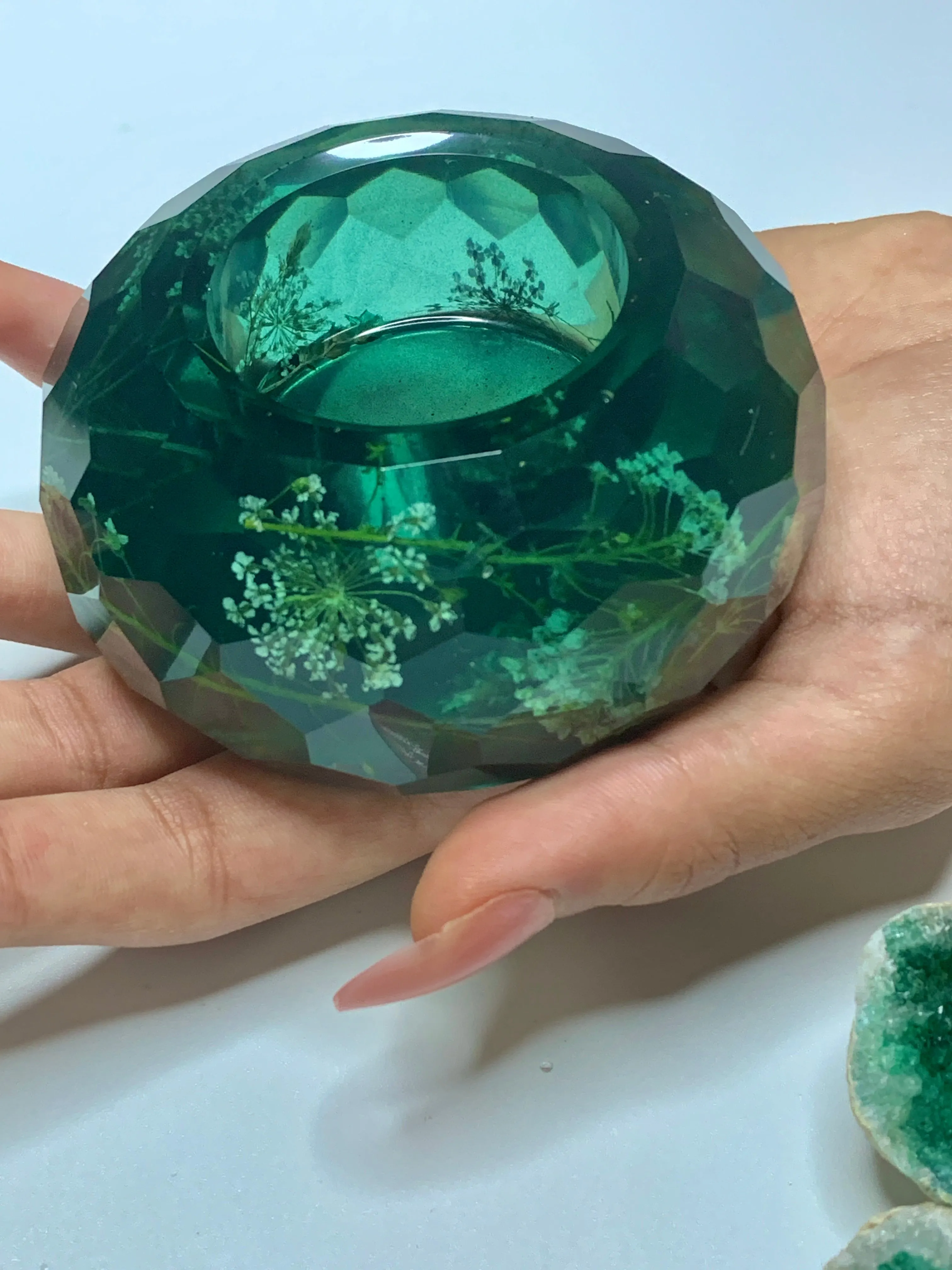 Emerald Dried Flowers Candle Holder