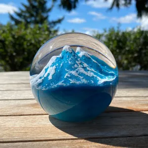 Environmental Mount Rainier Handblown Glass Paperweight by Glass Eye Studio