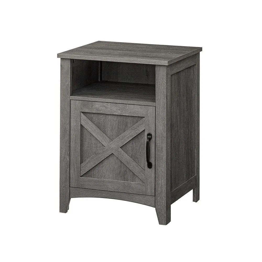 Eva 24 Inch Nightstand Set of 2, 1 Cabinet, Open Top Shelf, Gray By Casagear Home