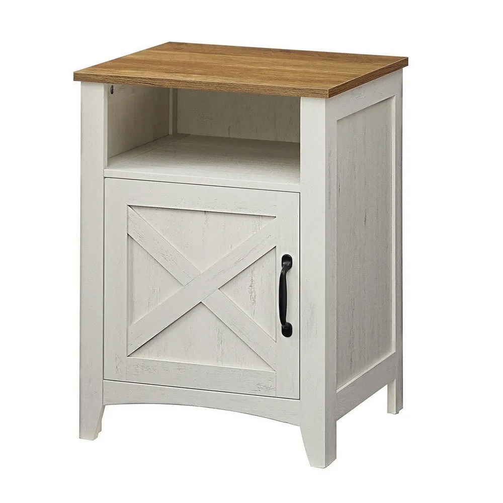 Eva 24 Inch Nightstand Set of 2, Open Top Shelf Cabinet, White, Brown By Casagear Home