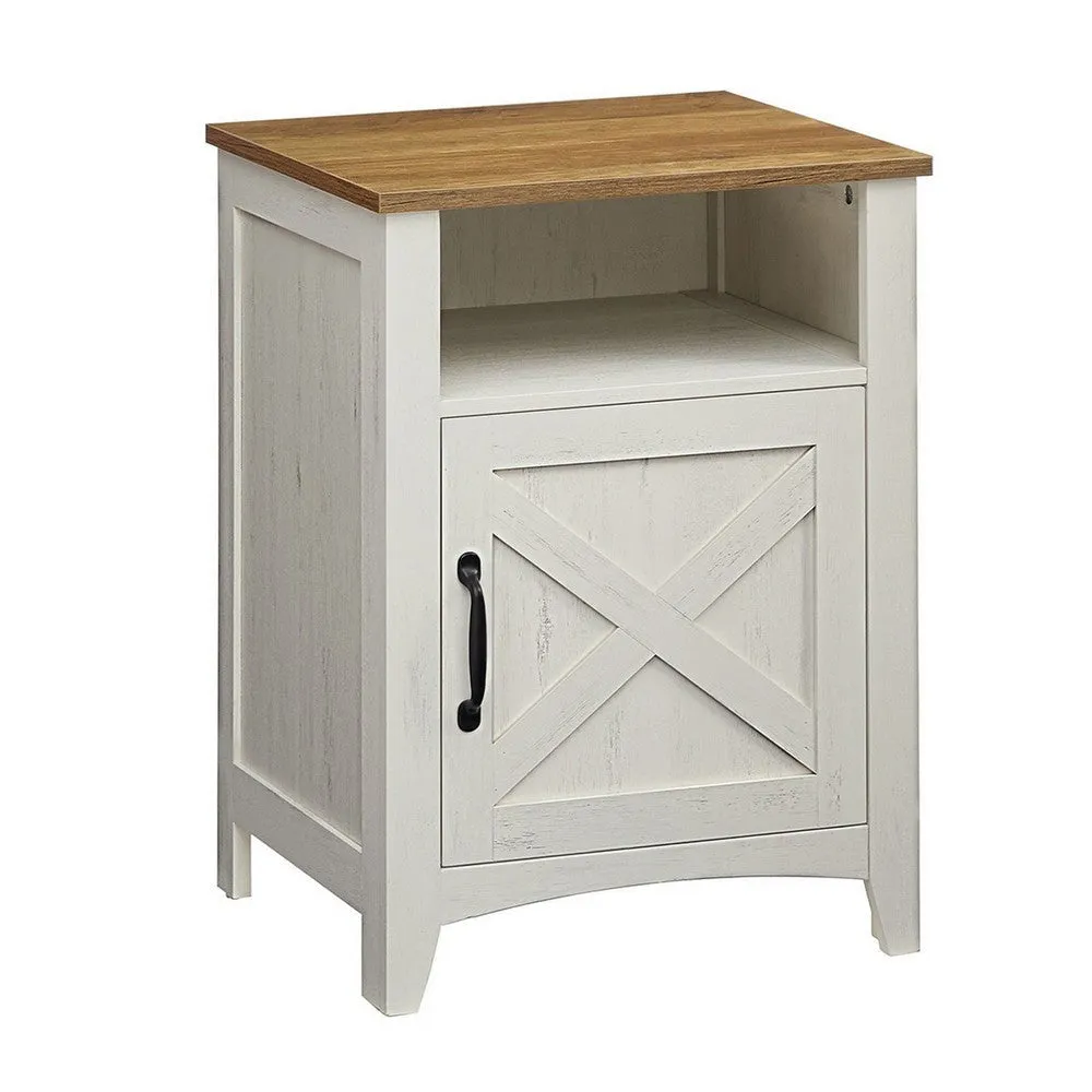 Eva 24 Inch Nightstand Set of 2, Open Top Shelf Cabinet, White, Brown By Casagear Home