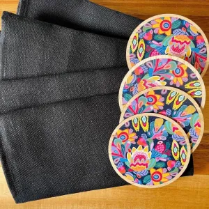 Fantasy Flora Wooden Coasters & Napkin Set