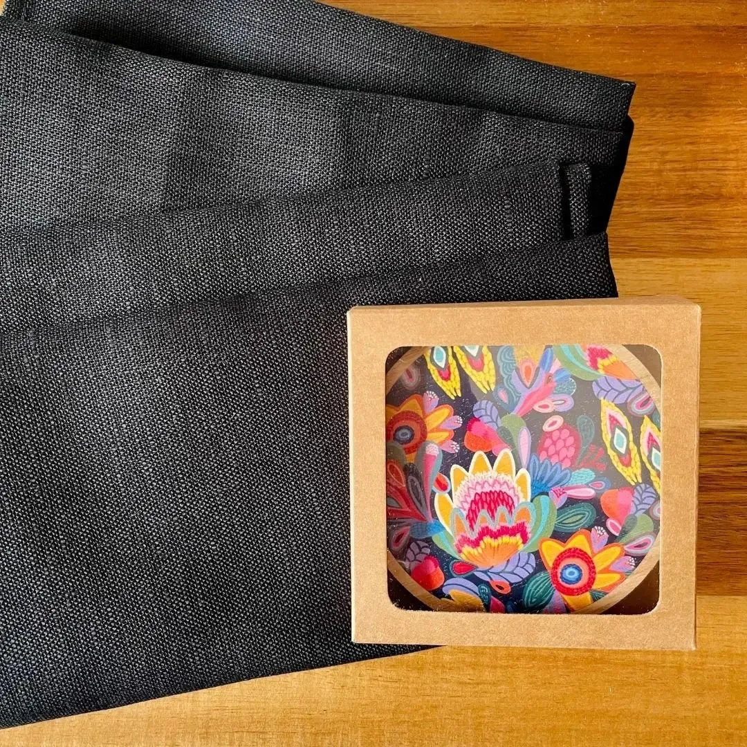 Fantasy Flora Wooden Coasters & Napkin Set