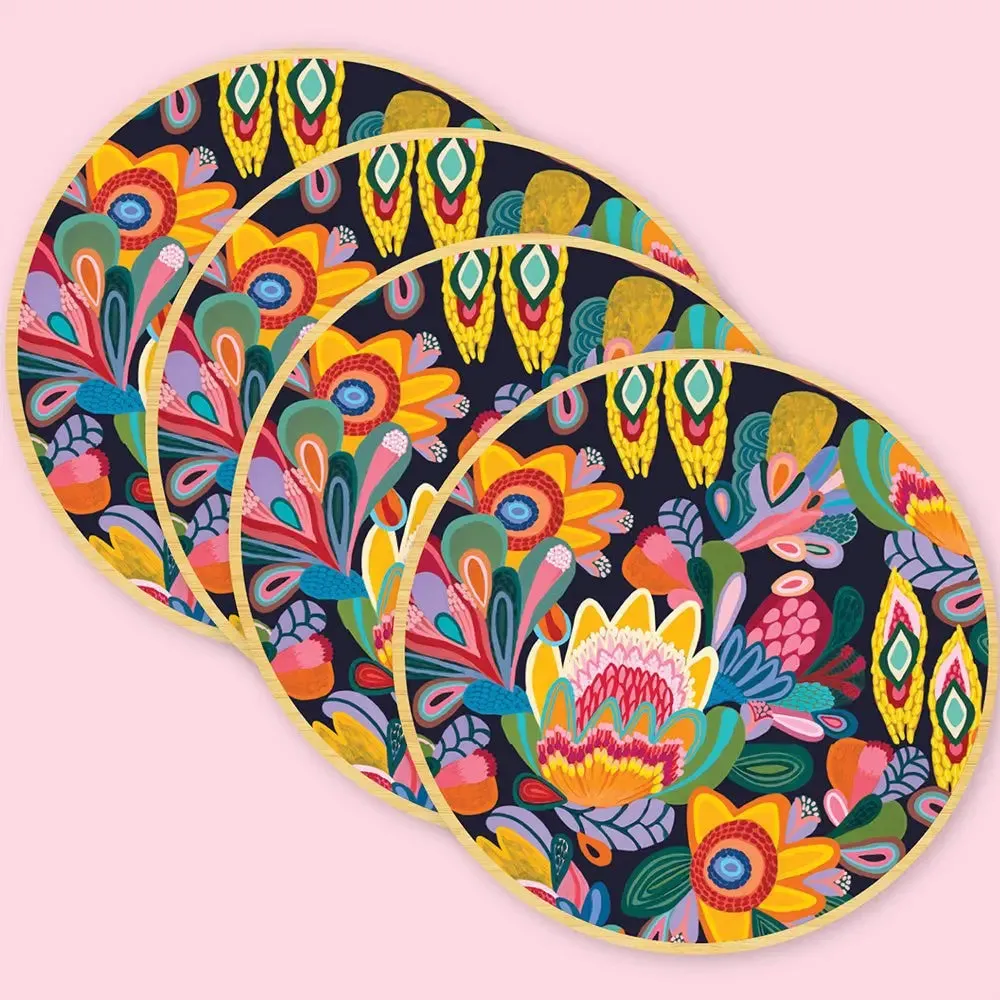 Fantasy Flora Wooden Coasters & Napkin Set