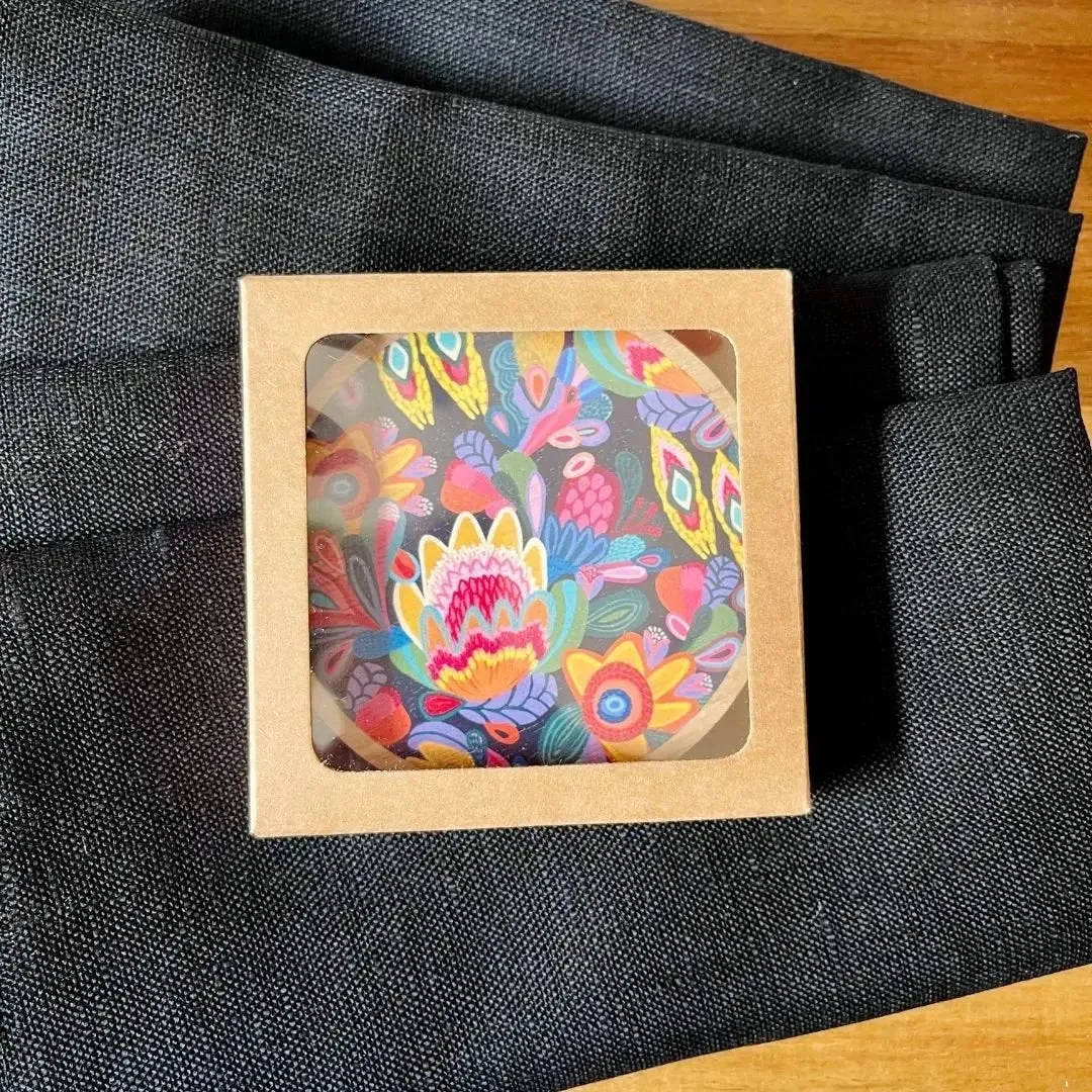 Fantasy Flora Wooden Coasters & Napkin Set