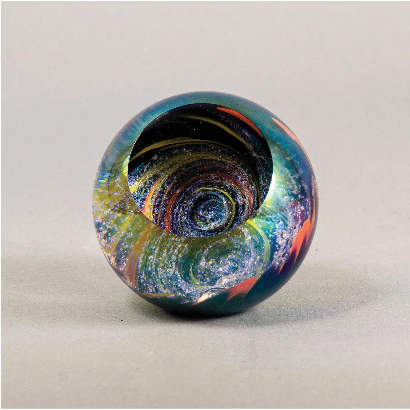 Fireball Paperweight in Black Handblown Glass Paperweight by Glass Eye Studio
