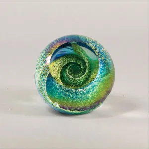 Fireball Paperweight in Emerald Sky Handblown Glass Paperweight by Glass Eye Studio