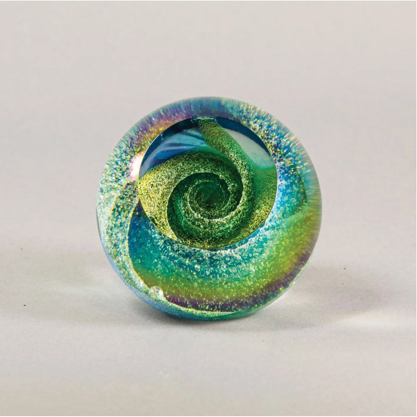 Fireball Paperweight in Emerald Sky Handblown Glass Paperweight by Glass Eye Studio