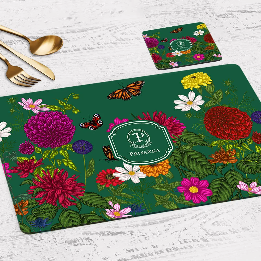 Floral Flutter Tableware Set (4 Placemats & 4 Casters)