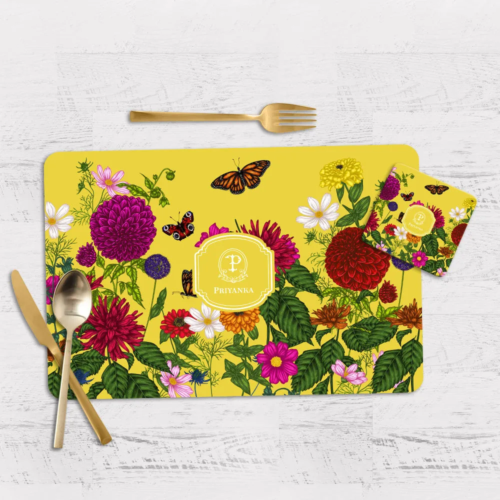 Floral Flutter Tableware Set (4 Placemats & 4 Casters)