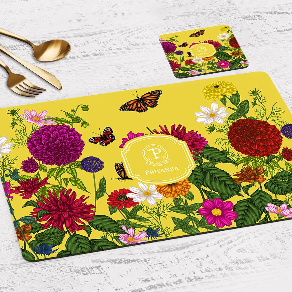 Floral Flutter Tableware Set (4 Placemats & 4 Casters)