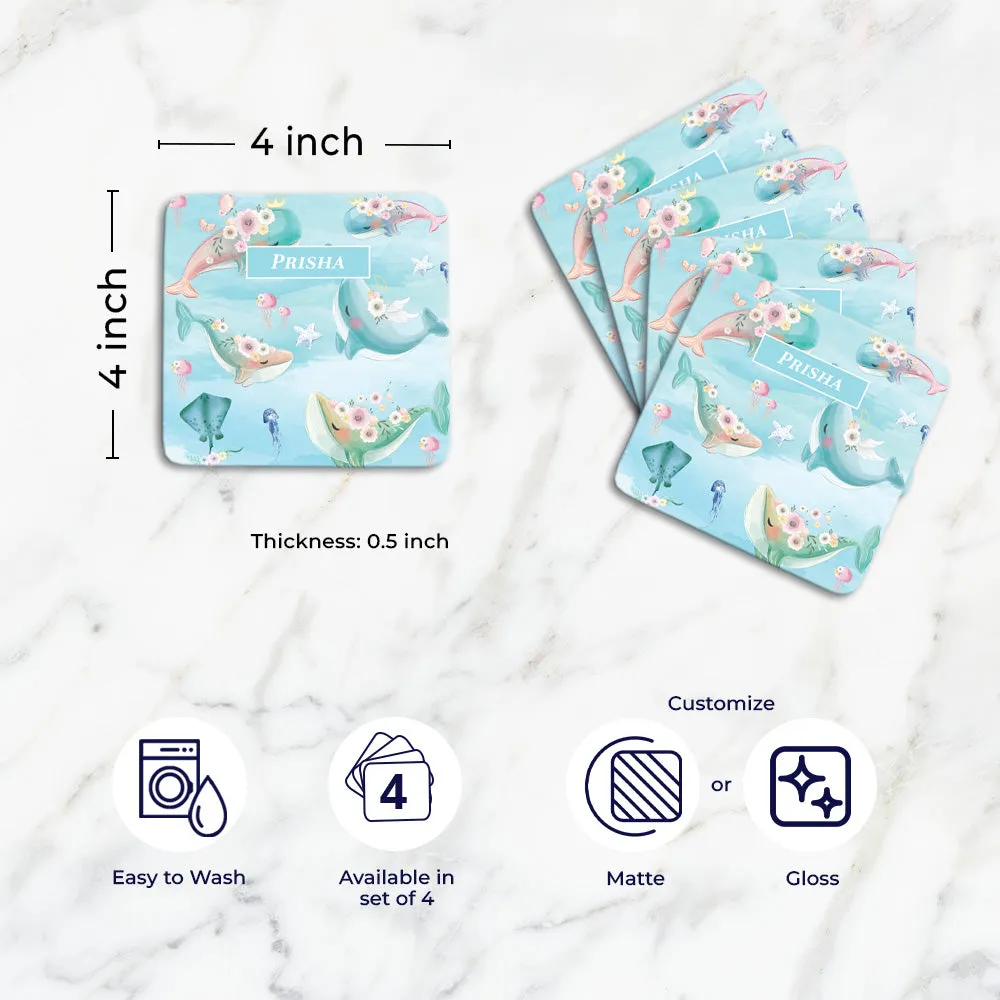 Floral Whales Tableware Set (kids) (4 Placemats & 4 Casters)