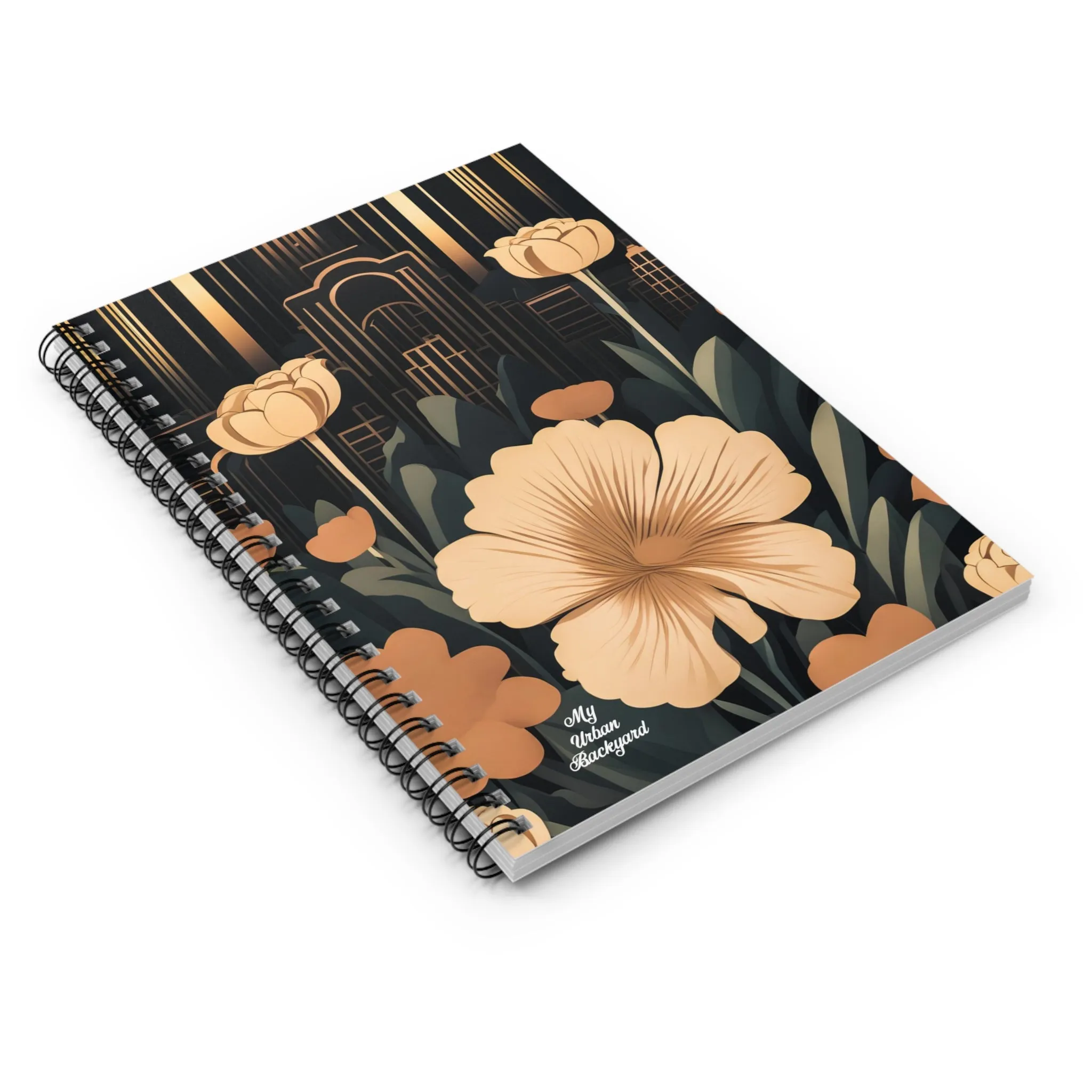 Flowers with Art Deco Building, Spiral Notebook Journal - Write in Style