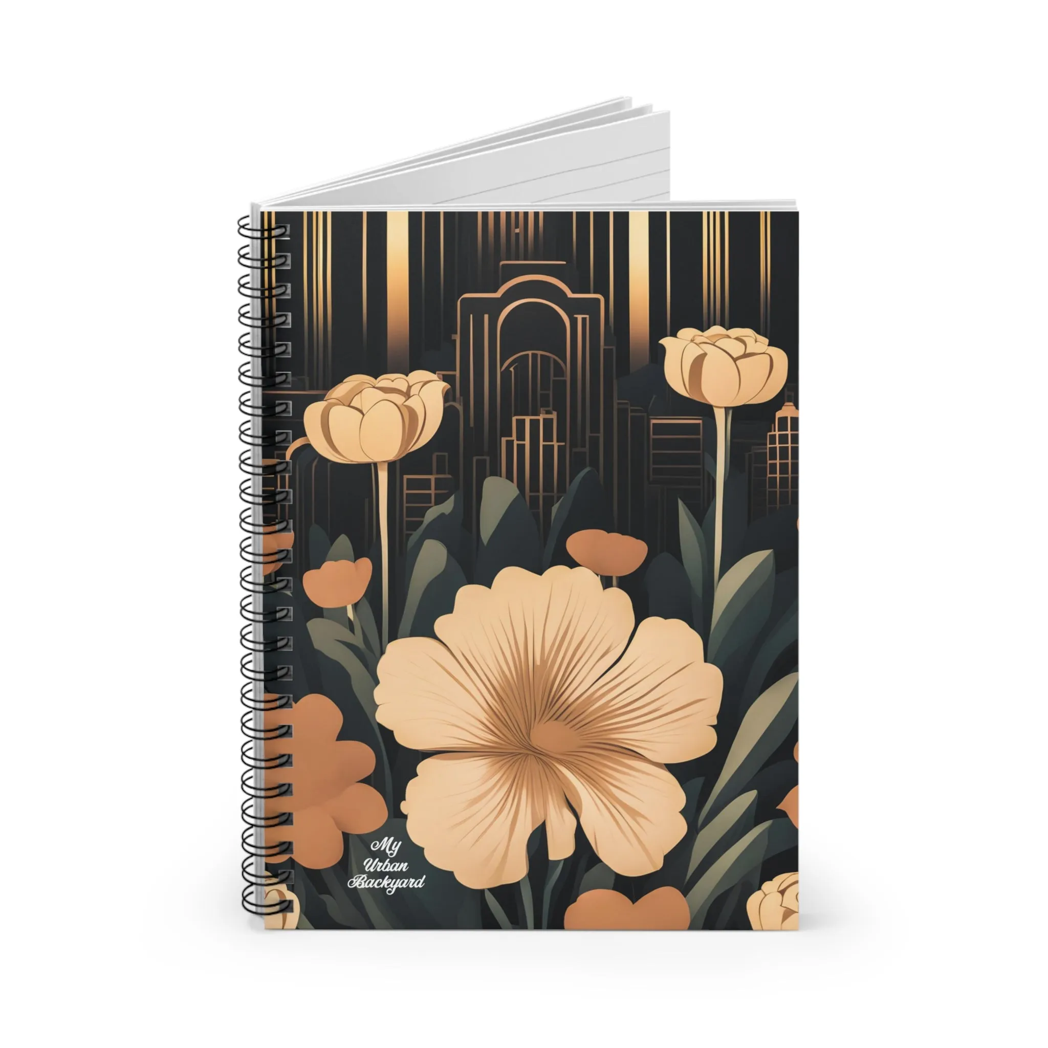 Flowers with Art Deco Building, Spiral Notebook Journal - Write in Style
