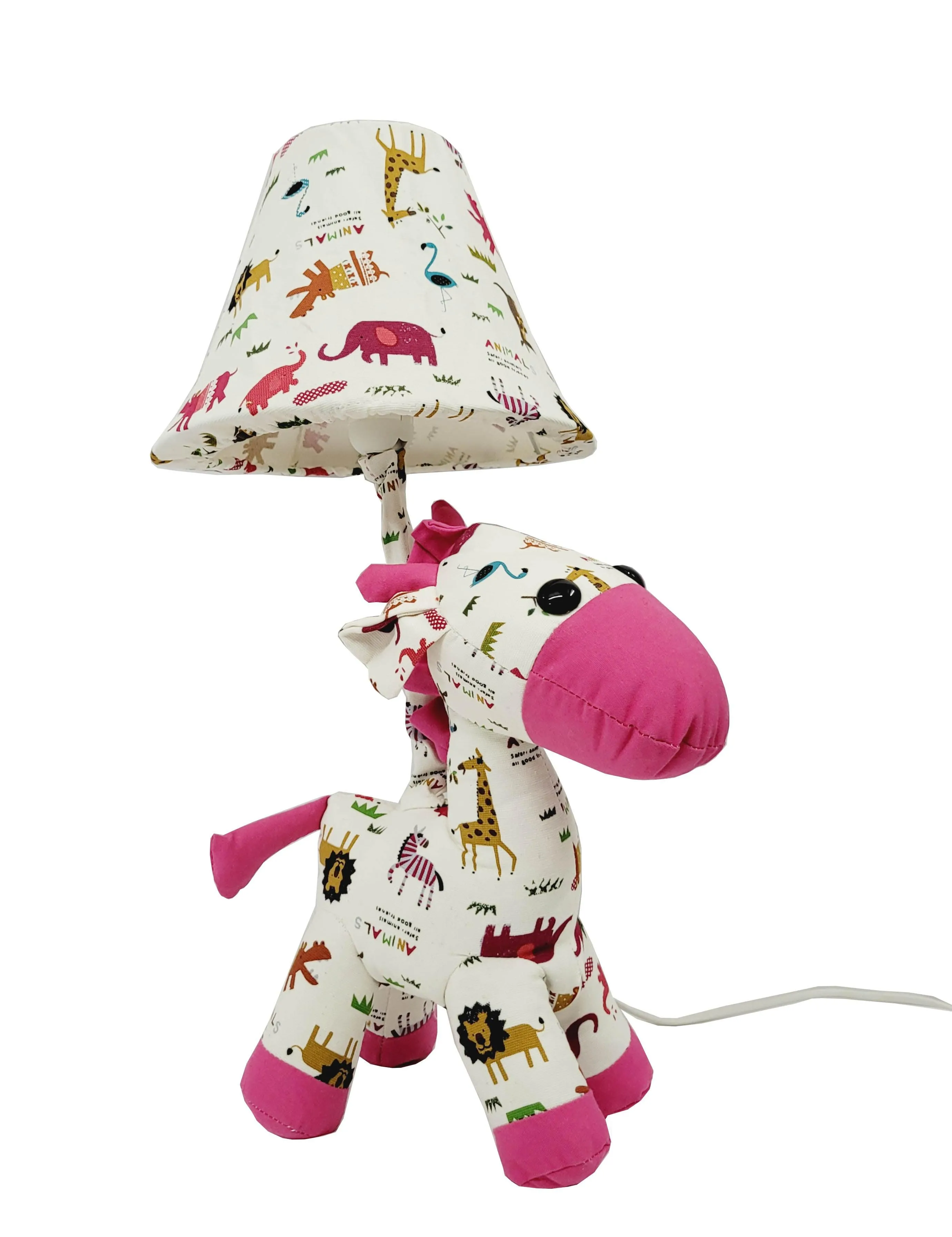 Giraffe Short Night Lamp Pink & White Print