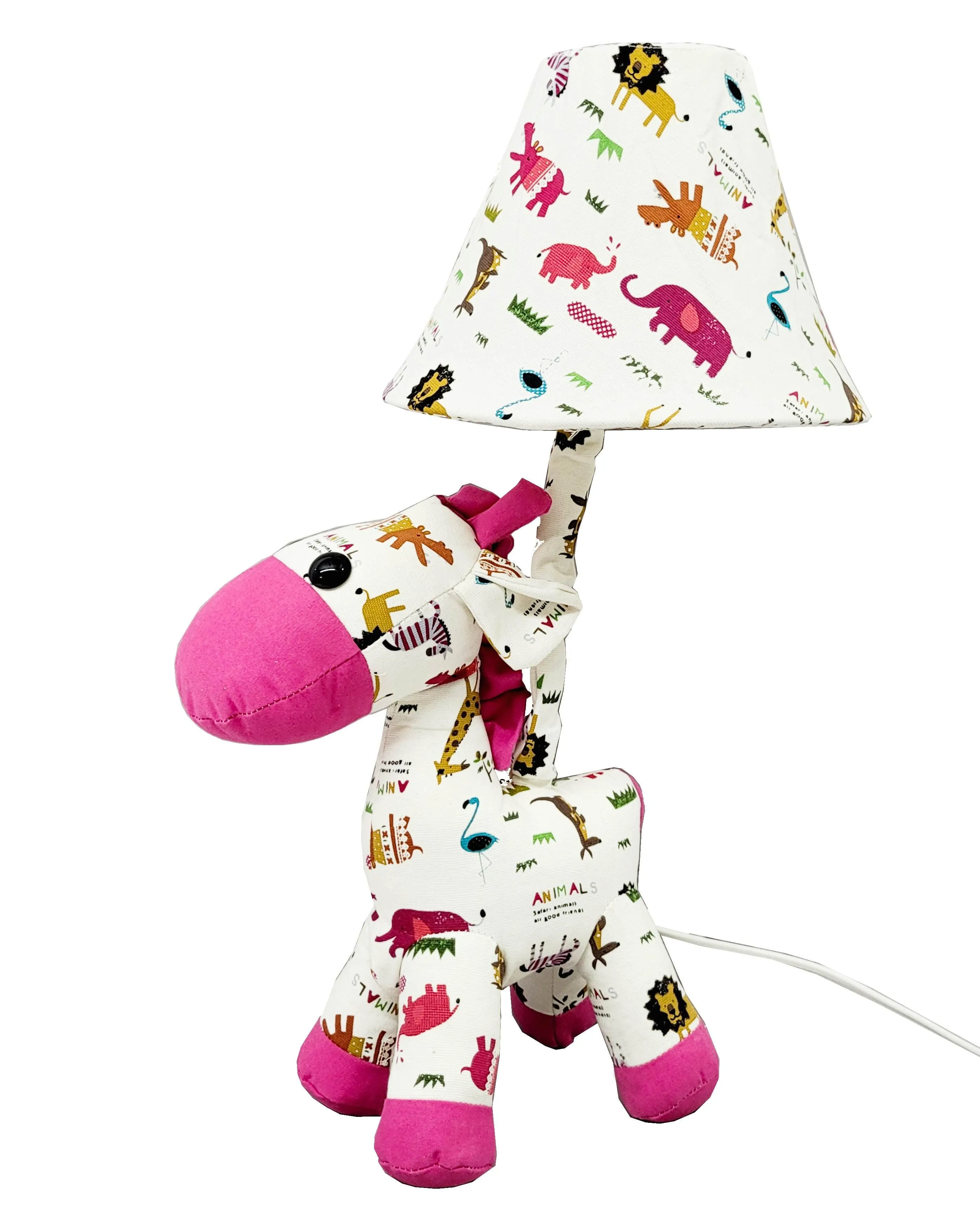 Giraffe Short Night Lamp Pink & White Print