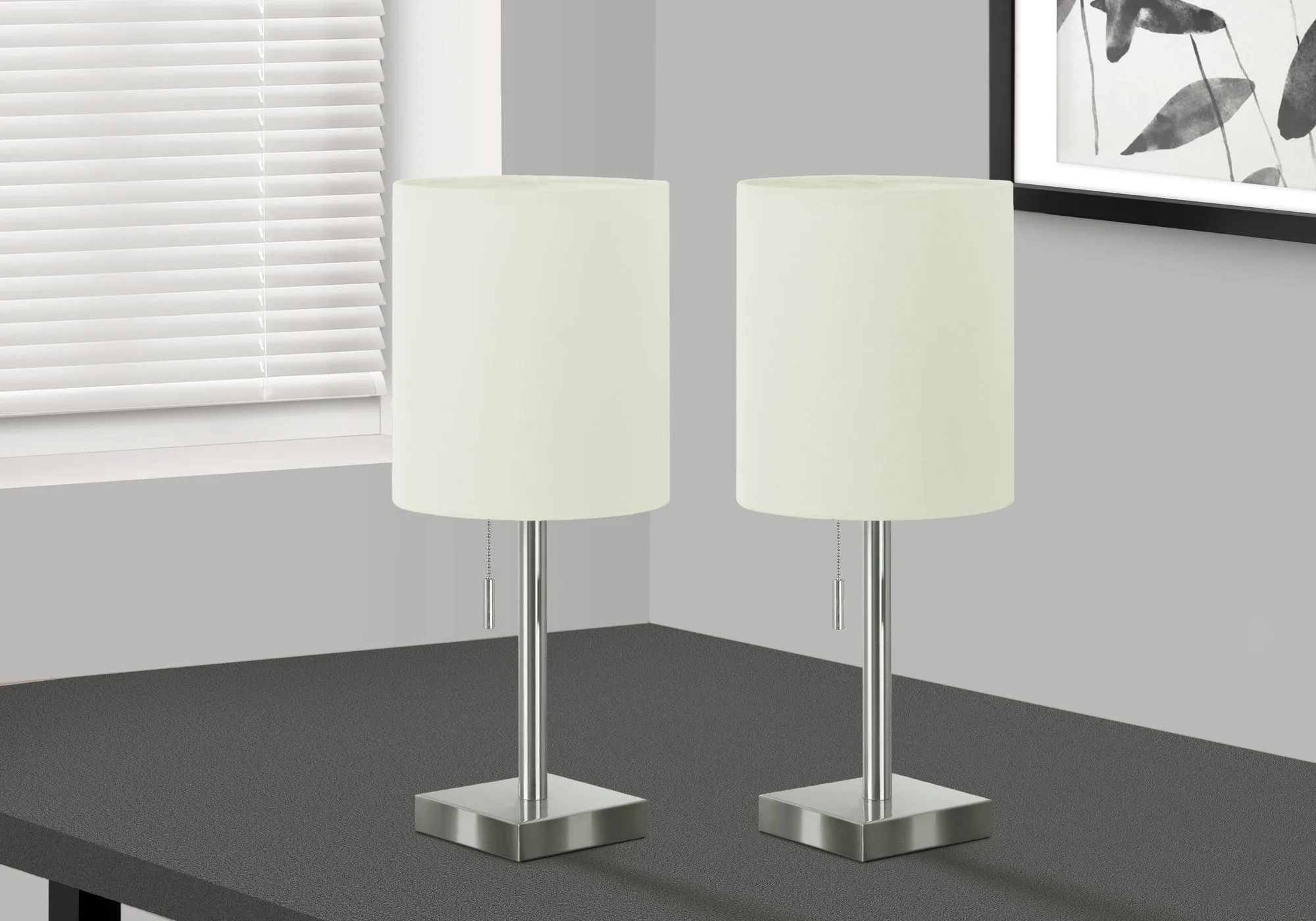 GlowMax Duo - USB Table Lamps: Modern Nickel Metal Design, Ivory Shade, Set of 2, 17"H